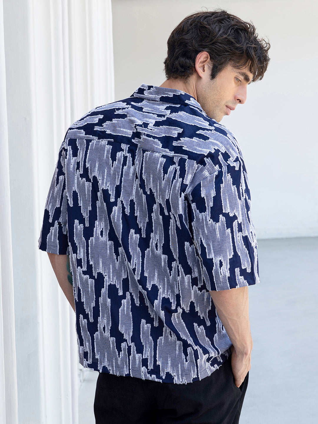 Men's Abstract Print Cuban Collar Shirt
