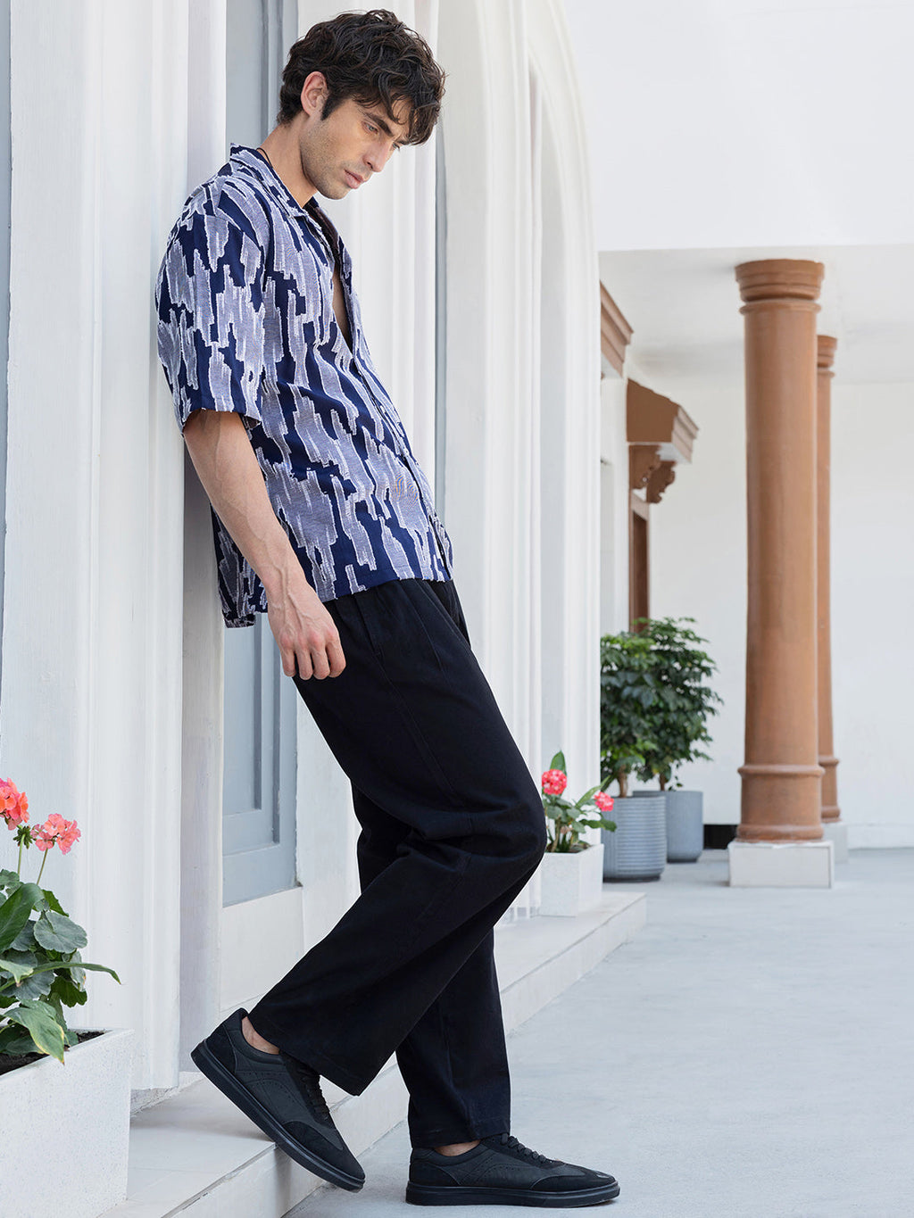 Men's Abstract Print Cuban Collar Shirt
