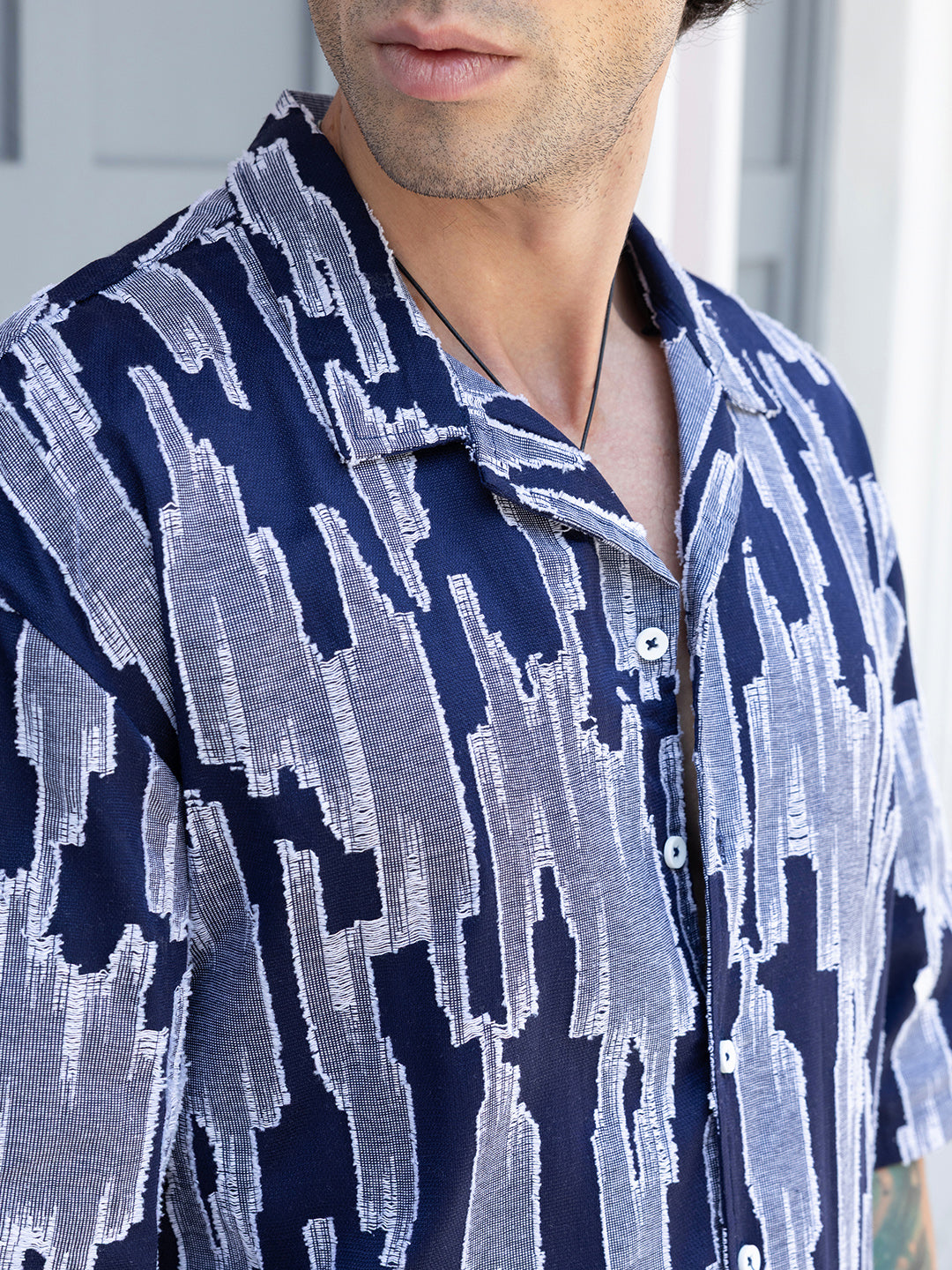 Men's Abstract Print Cuban Collar Shirt