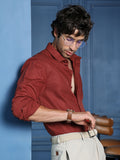 Men's Solid Rust Red Textured Cotton Casual Shirt