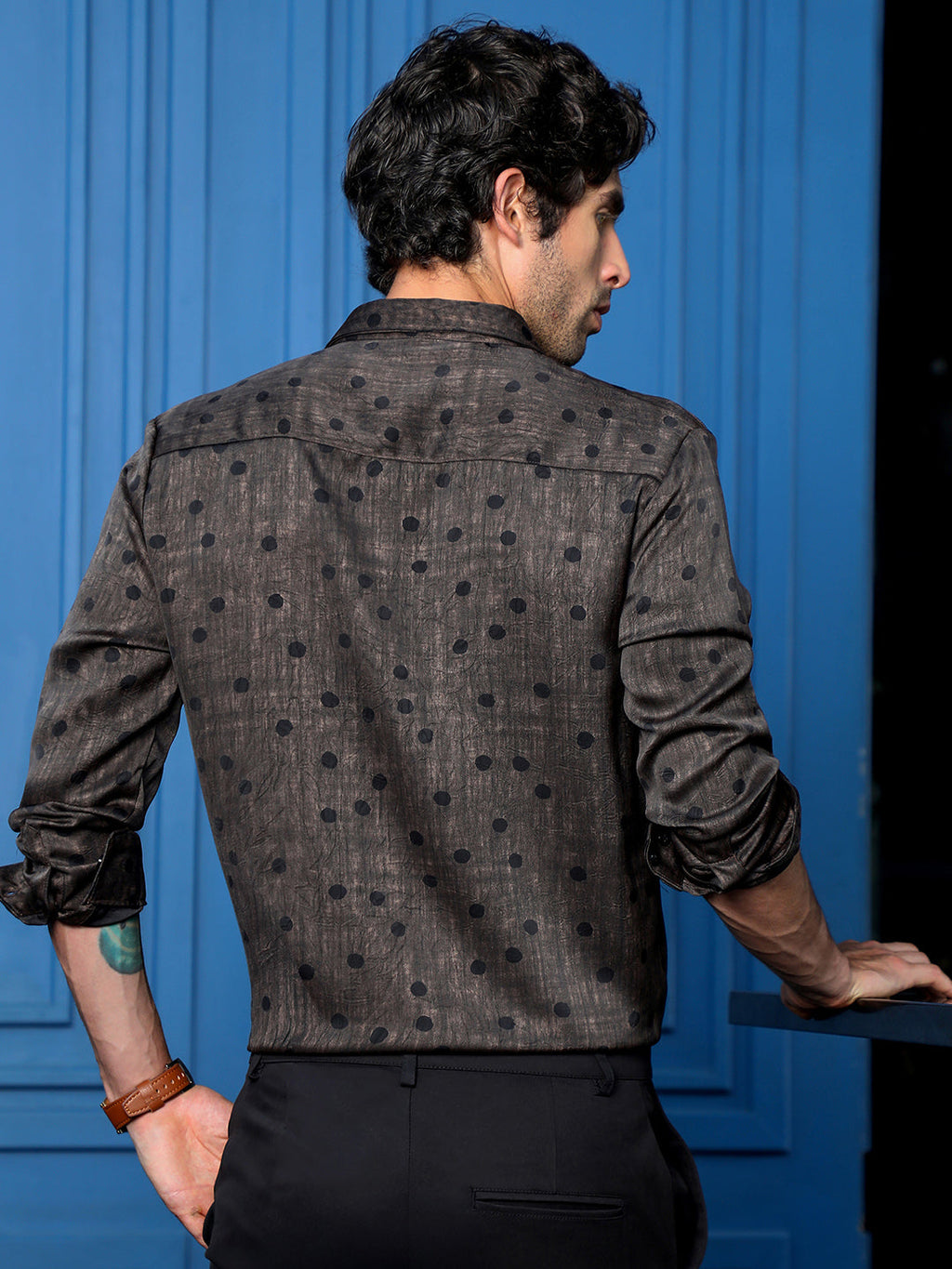 Men's Slim Fit Polka Dot Printed Party Shirt