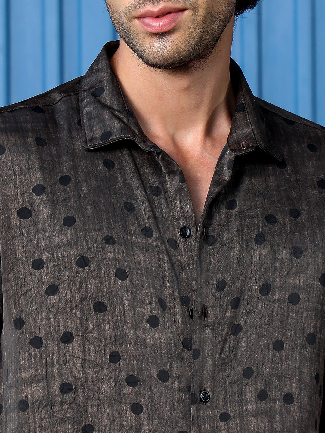 Men's Slim Fit Polka Dot Printed Party Shirt