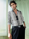 Men's Abstract Print Cuban Collar Casual Shirt