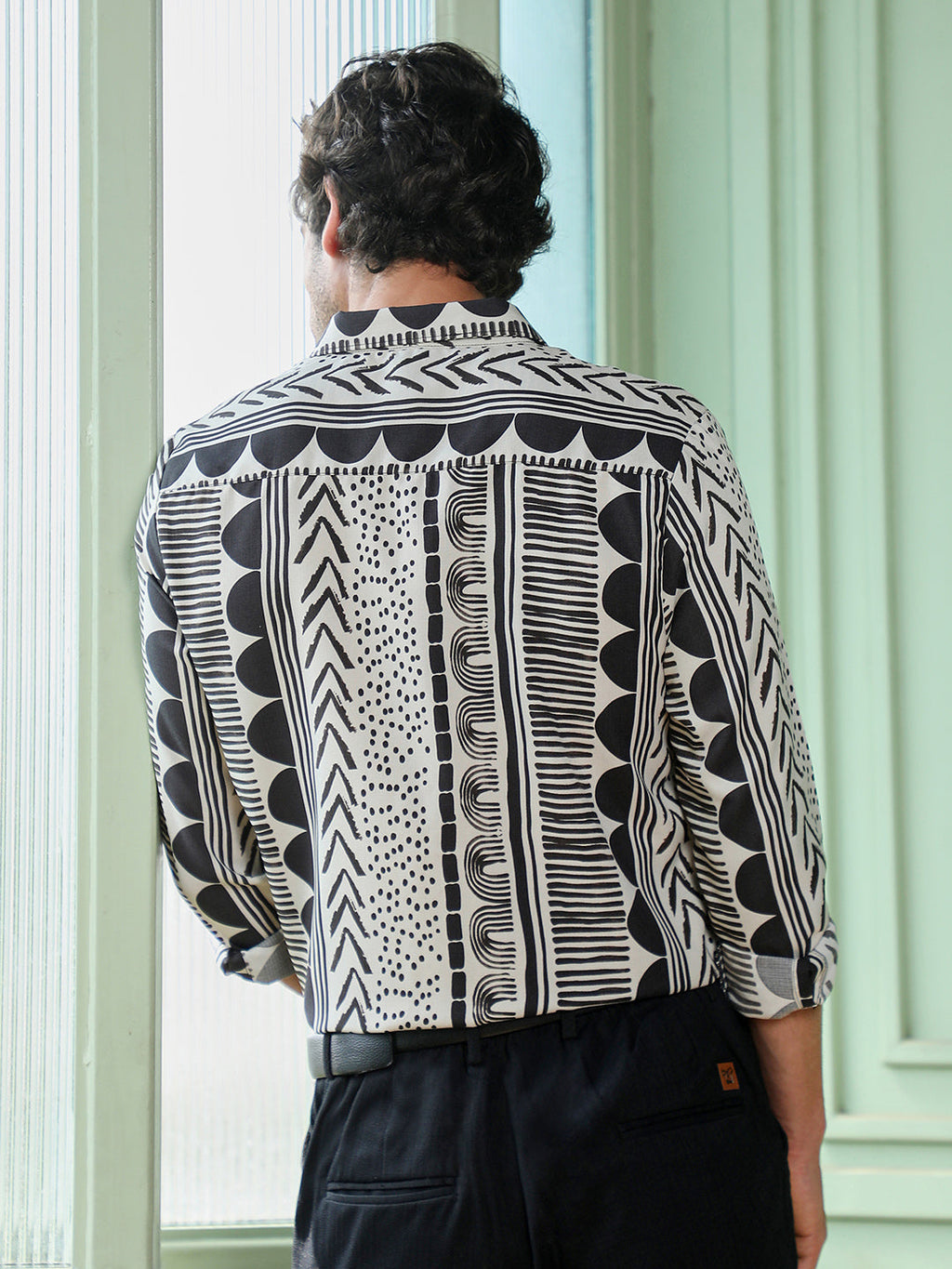 Men's Abstract Print Cuban Collar Casual Shirt