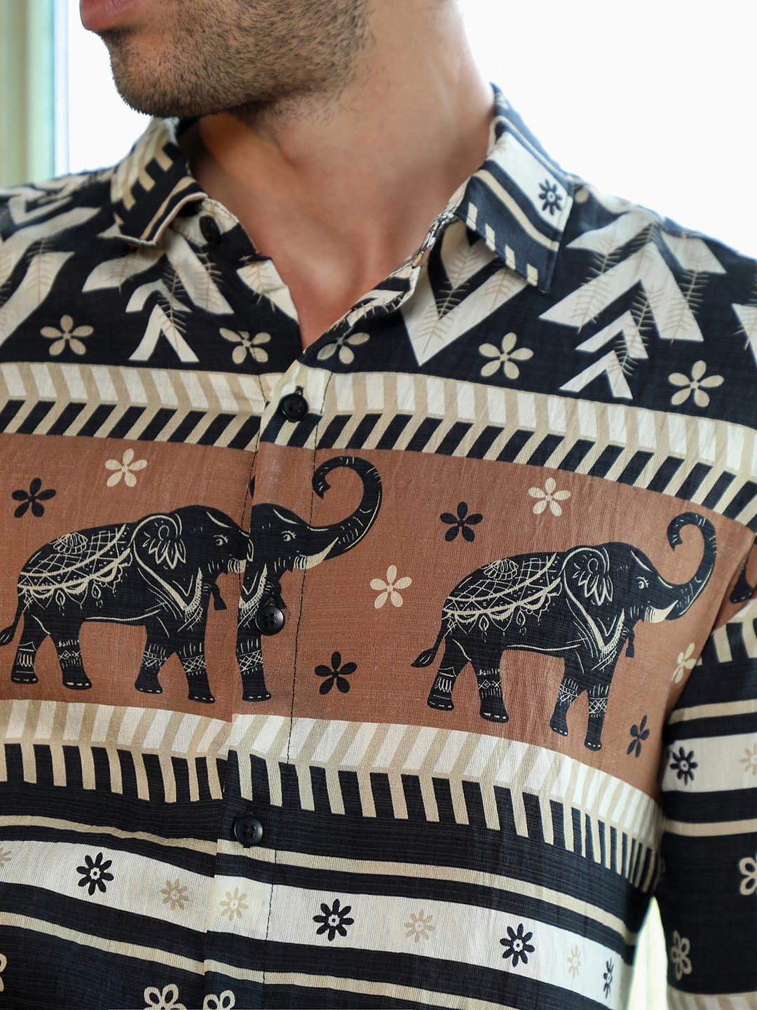 Men's Ethnic Elephant Print Full Sleeve Casual Shirt