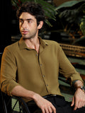 Men's Solid Mustard Cuban Collar Cotton Shirt
