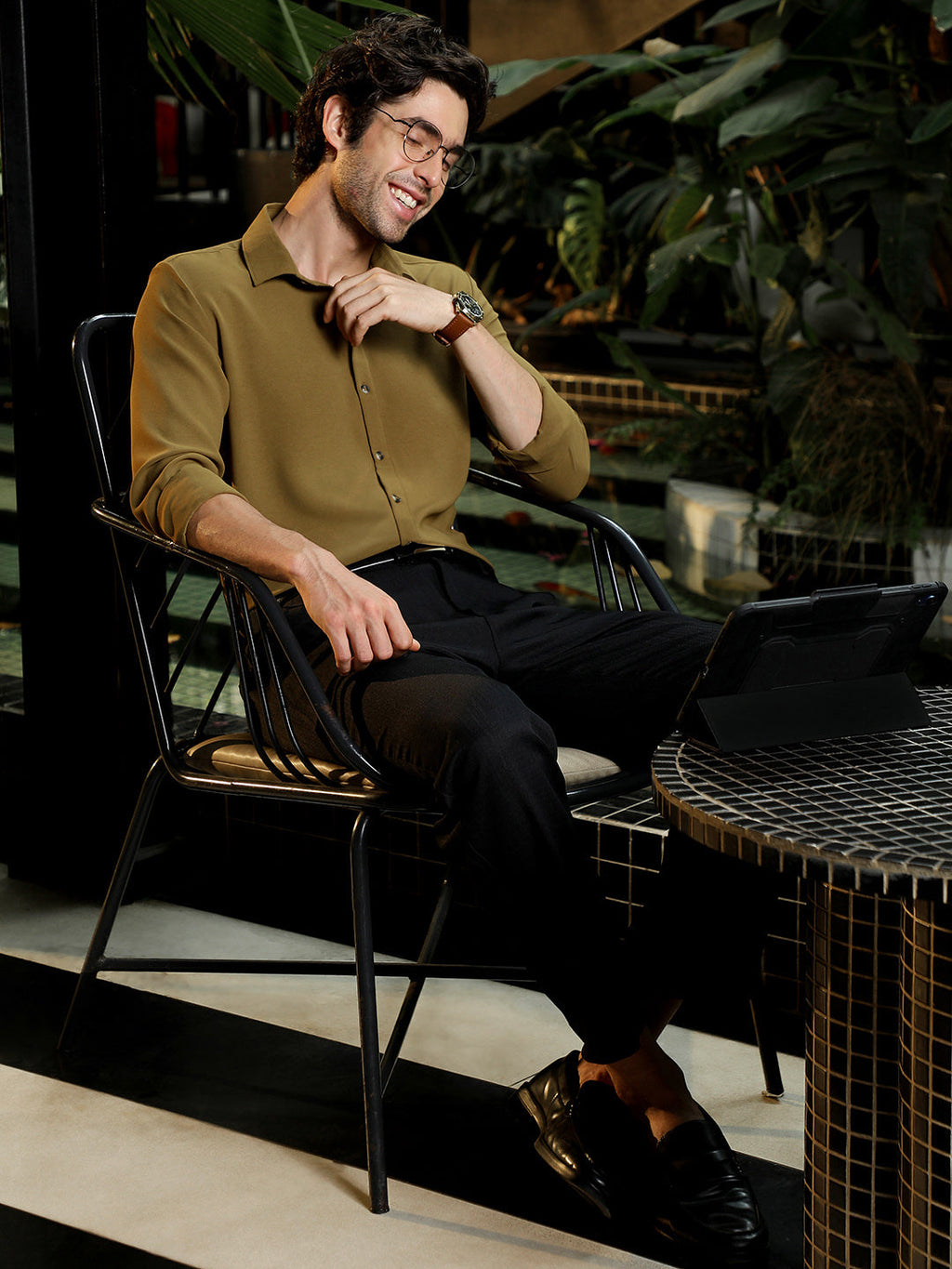 Men's Solid Mustard Cuban Collar Cotton Shirt