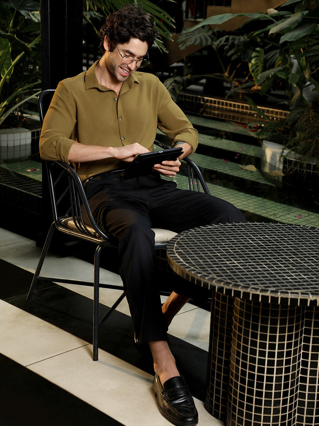 Men's Solid Mustard Cuban Collar Cotton Shirt