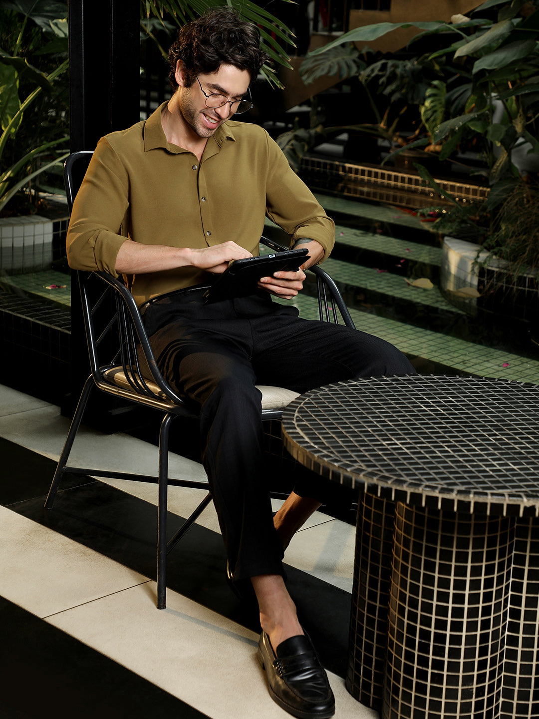 Men's Solid Mustard Cuban Collar Cotton Shirt