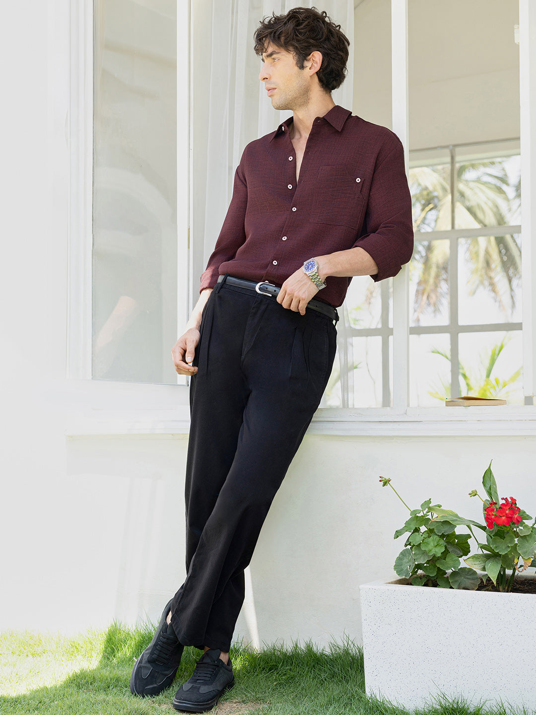 Men's Relaxed Fit Textured Solid Casual Shirt