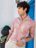 Men's Pink Botanical Jacquard Cuban Collar Shirt