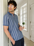 Men's Blue Vertical Striped Polo T-Shirt