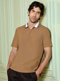 Men's Brown Textured Technical Knit Half-Zip Polo T-shirt