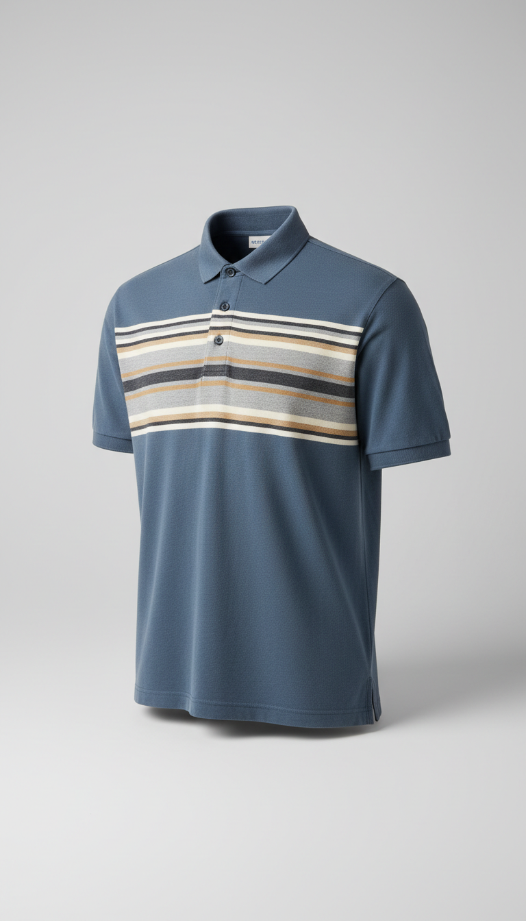 Retro Stripe Slate Blue Polo